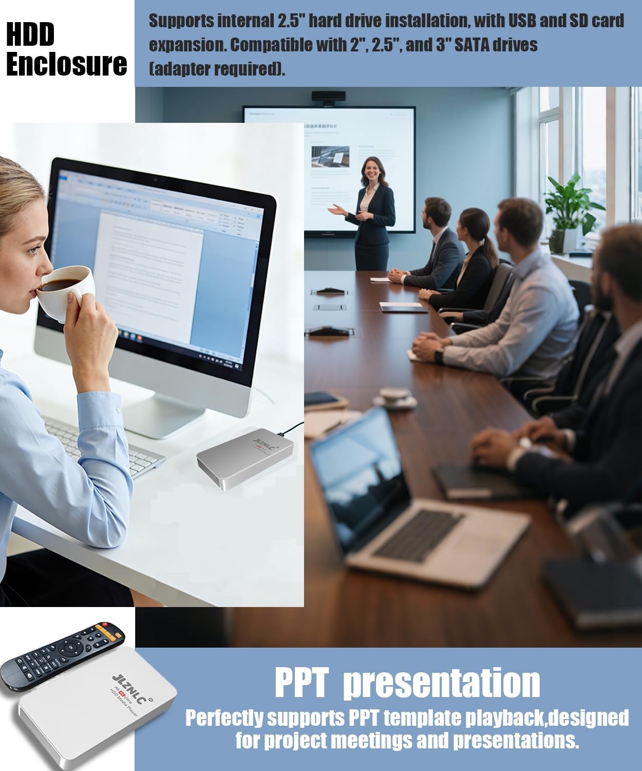4K Ultra HD Media Player & HDD Enclosure 2-in-1,Digital Signage, Play H.265/H…