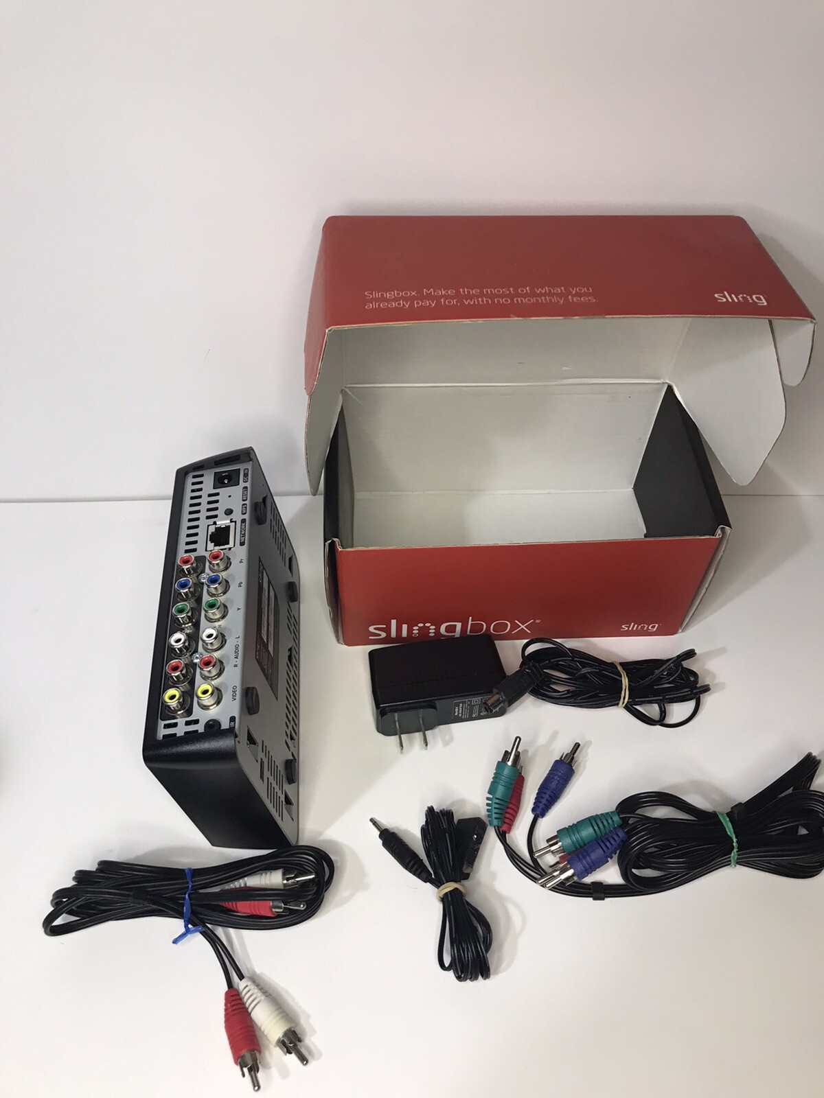 Sling Media Slingbox M1 Digital Media Streamer Cables Power Cord Box Manual WORK
