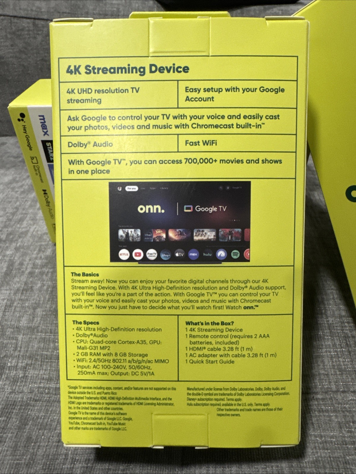 ONN Google TV 4K HD Streaming Box Voice Control Google Assistant