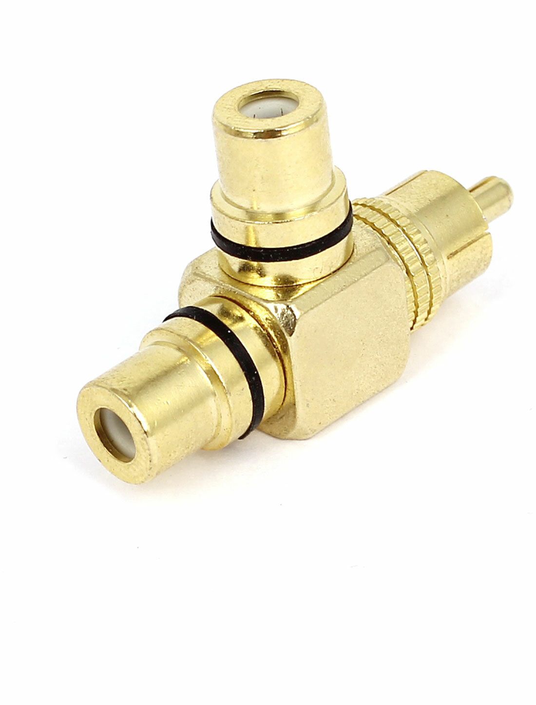 Gold Plated T Shape RCA 1 Male to 2 Female Jack Connector Adapter