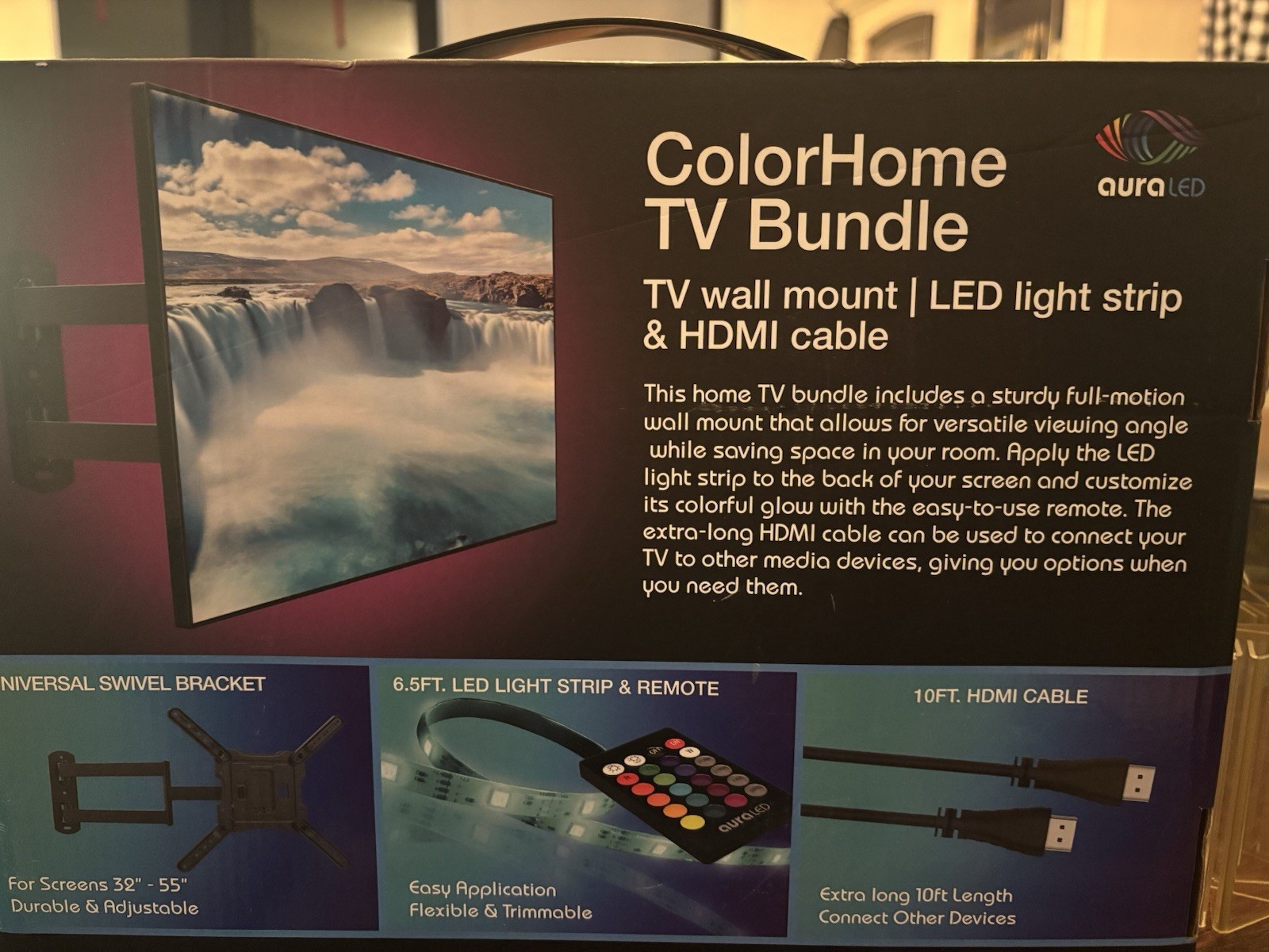 ColorHome Tv bundle With Tv Mount Color LED Lighting With Remote Color Change