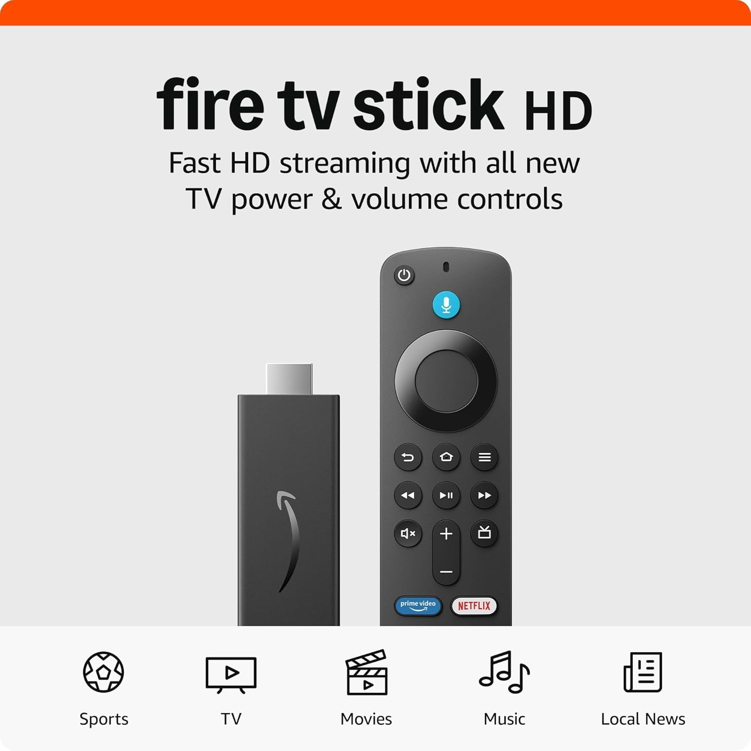 Fire TV Stick HD (Newest Model), Free and Live TV, Alexa Voice Remote