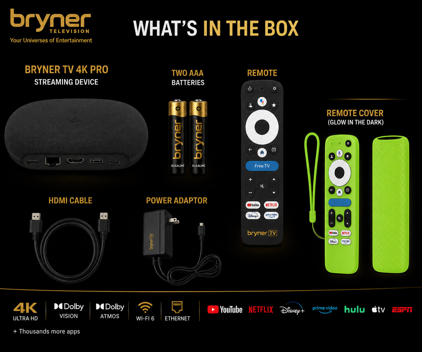Bryner 4K Pro Streaming Box | Google TV | Dolby Vision & Atmos | Wi-Fi 6
