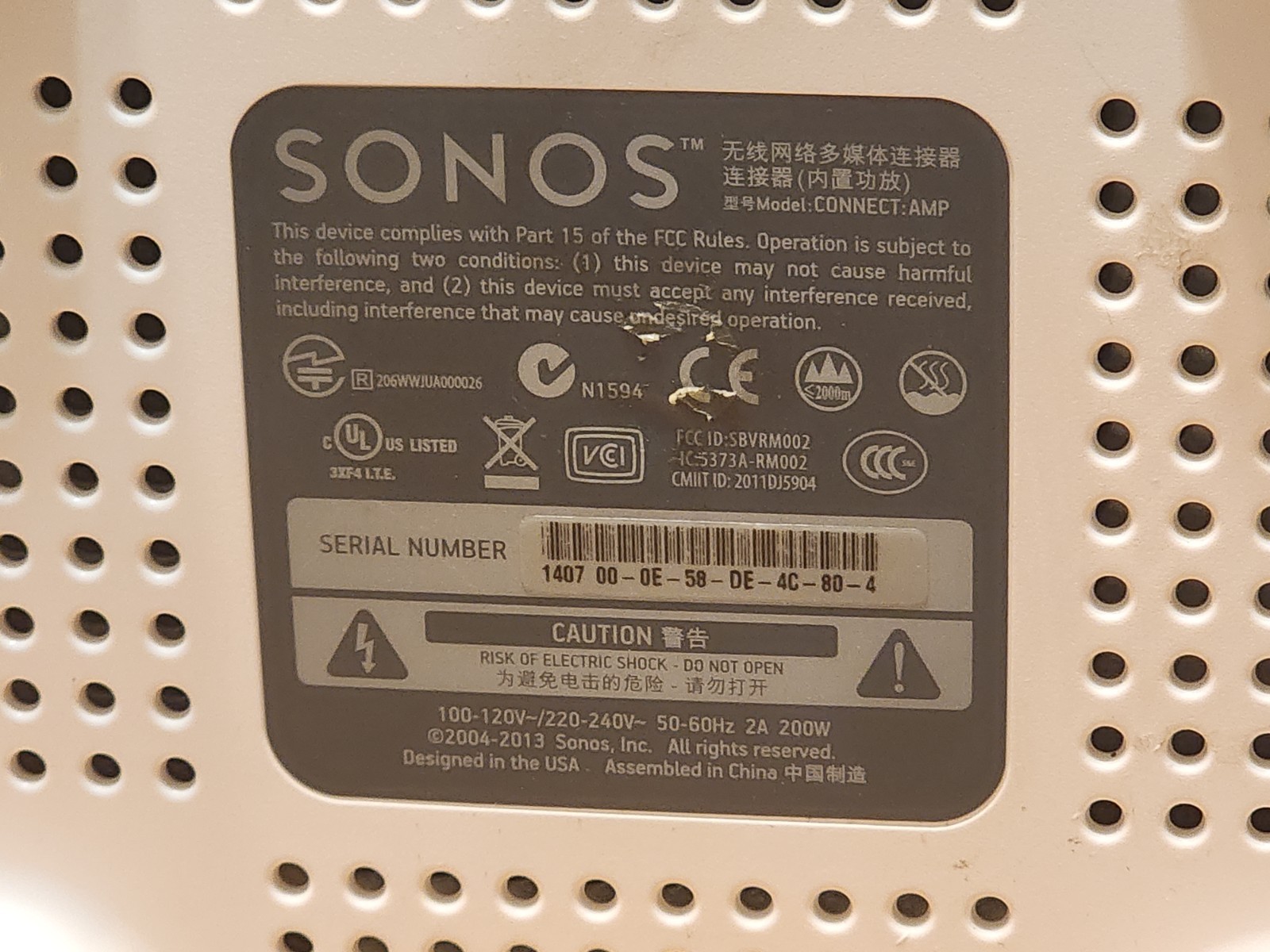 Sonos Amplifier: Sonos Connect Digital Media Streamer S1 Sonos app w/Power cord