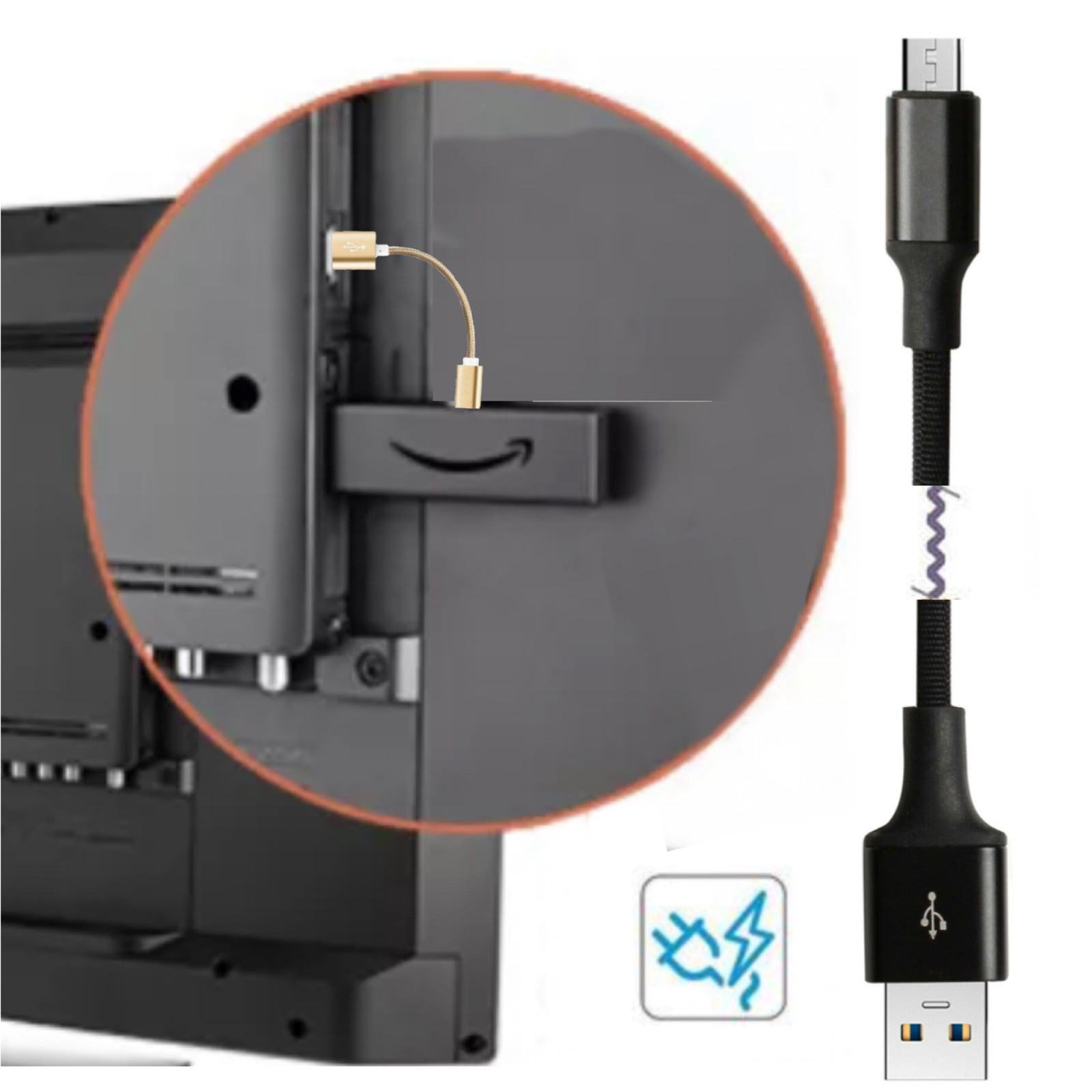 For Amazon Fire TV Stick Firestick Power Cord Cable USB Adapter & for Roku HD 4K