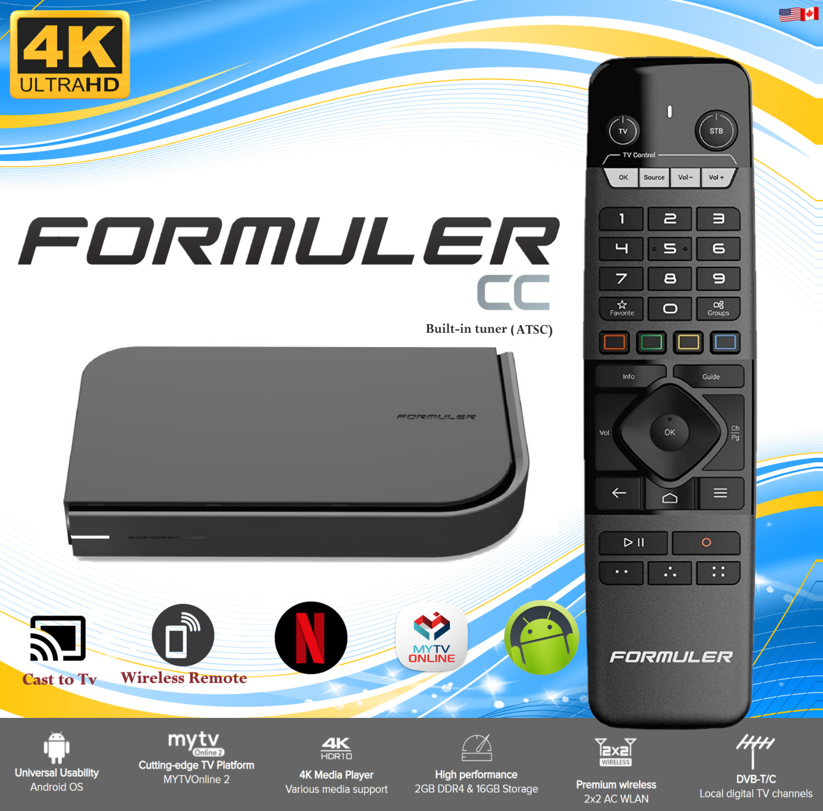 Formuler CC ATSC Tuner 4K -Indoor Antenna-Bonus 7 Color Wireless Mini keyboard