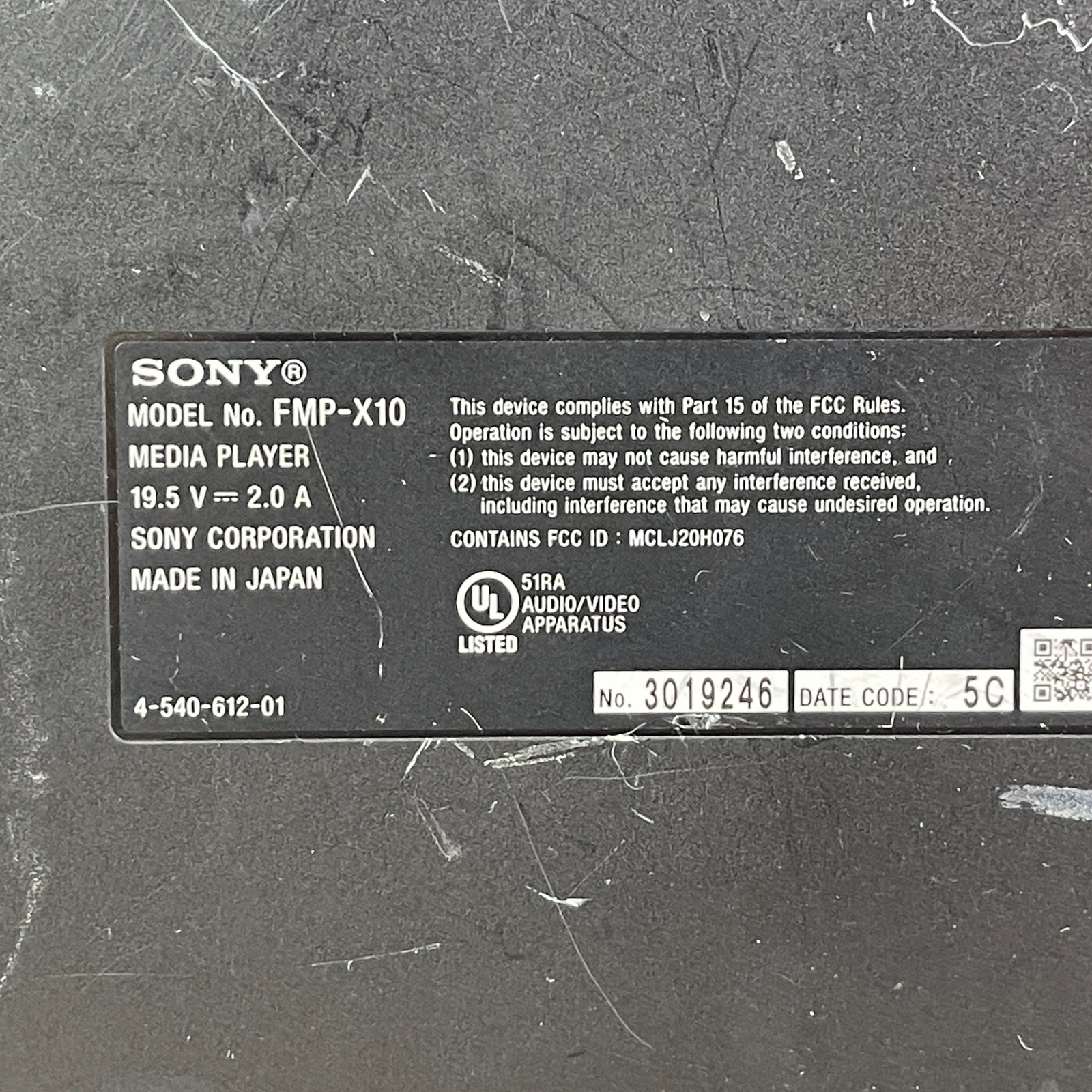 Sony FMP-X10 Black 4K Ultra HD Media Player with Remote Control (Parts Only)