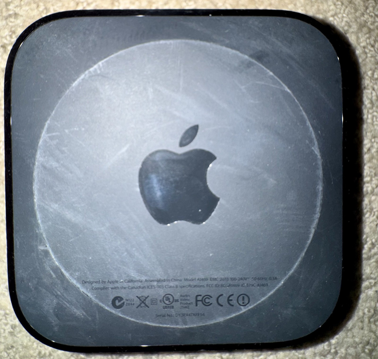 Apple TV Black MODEL A1469 with power cable.