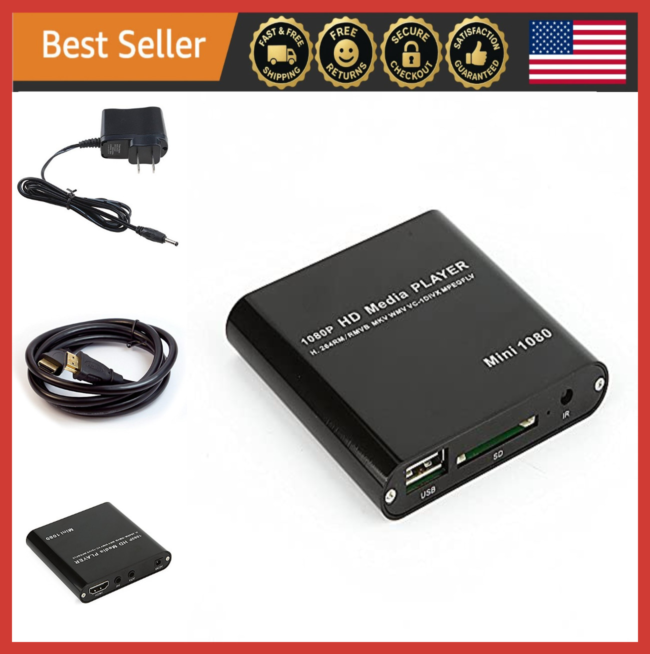 Mini HDMI Media Player 1080P USB SD Card Support AVI MKV MPEG JPEG MOV