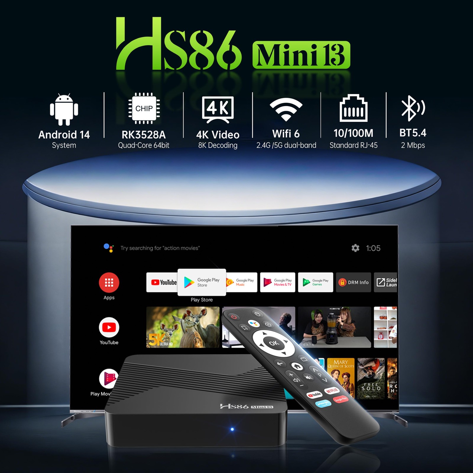 Idealroyal 2026 Android 14 Tv Android 4Gb Ram 32Gb Rom Rk3528A Quad-Core For