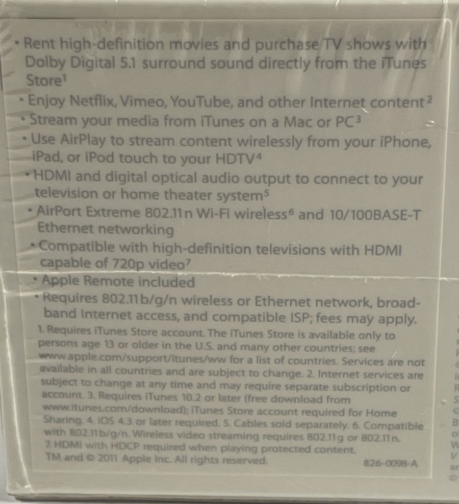 Apple TV 2nd Gen A1378 MC572LL/A NEW SEALED w/ Remote 720p HDMI Streaming
