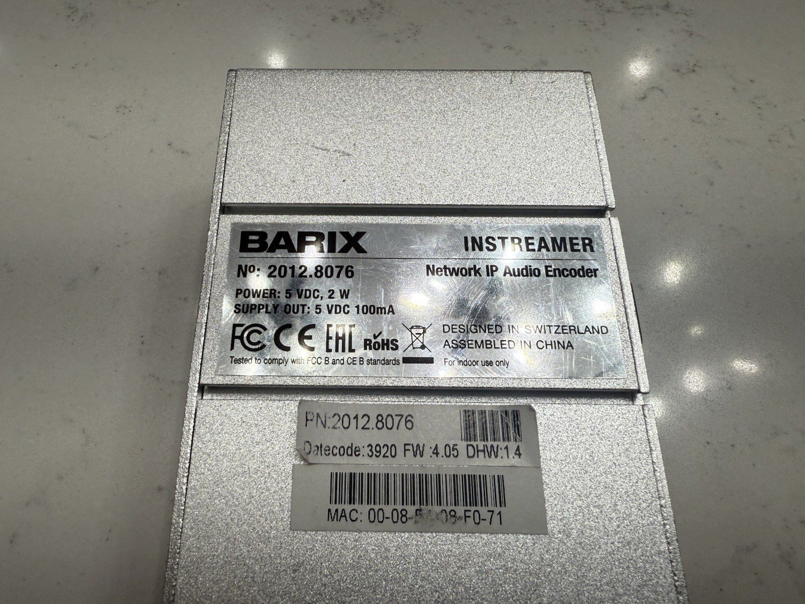 Barix Instreamer 2012.8076 IP Audio Encoder with AC Adapter