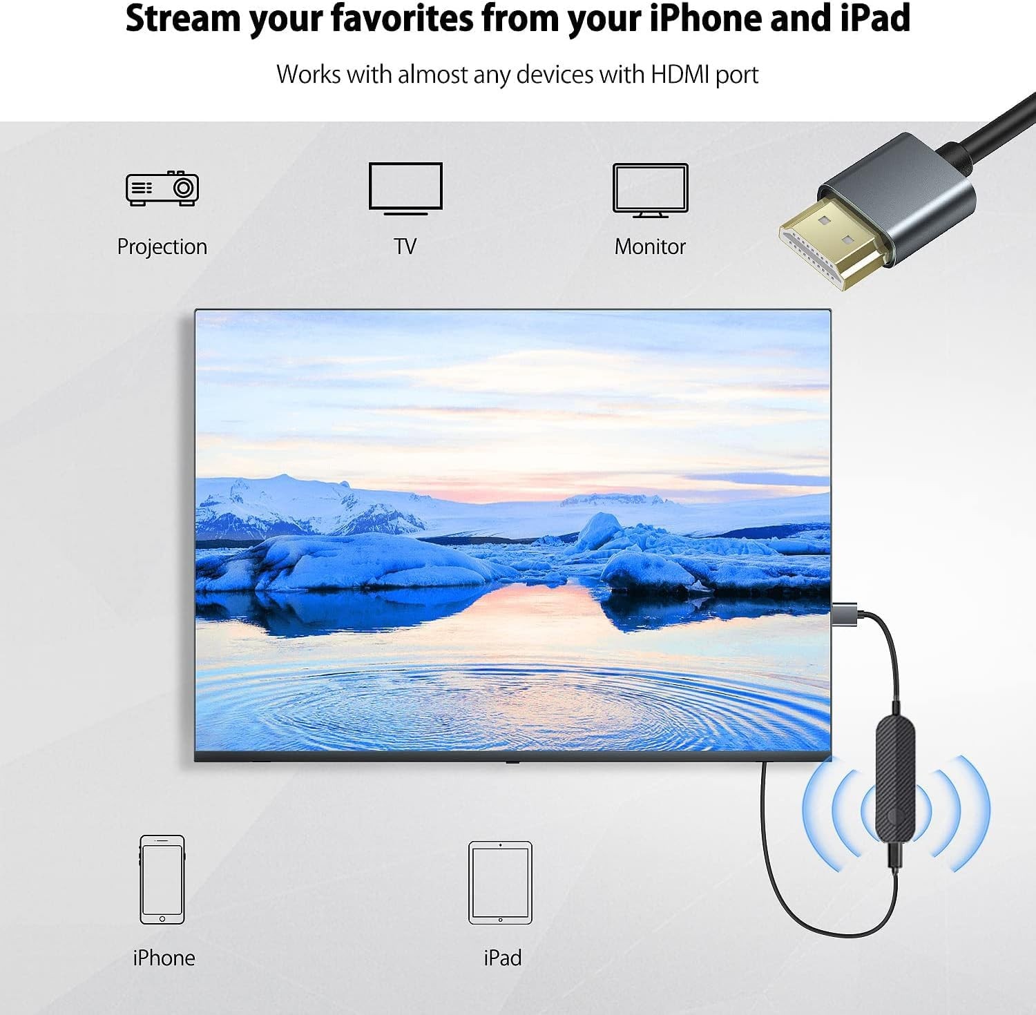 iShare iOS Wireless HDMI Display Adapter for iPhone, Streaming Mirroring Devi…