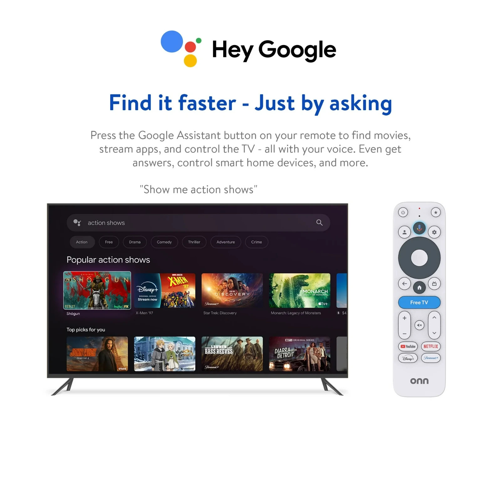 onn 4K Streaming Device, Google TV – Fast Streaming, Ultra HD, 8GB Storage, 2GB