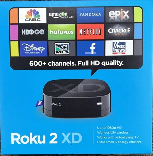 Roku 2XD Media Streamer 3050R Black w/Remote AC Adapter & HDMI Cable Tested Good