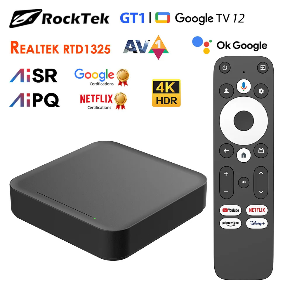RockTek GT1 Android TV Box Google Certified 4K UHD Dolby Atmos 2GB 32GB WiFi5