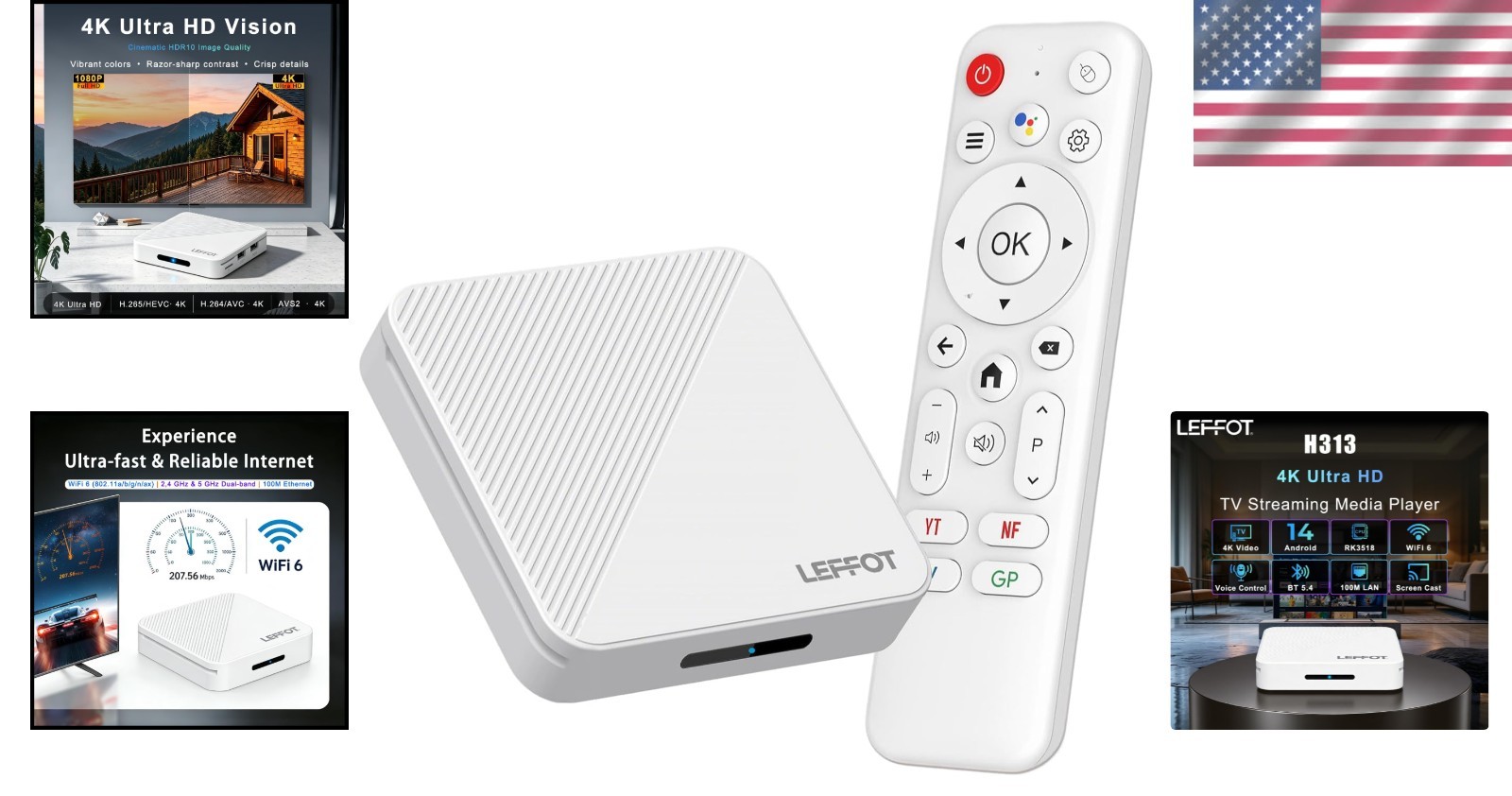 Android TV Box 4K Ultra HD Streaming Device WiFi 6 Remote TV Smart Media Player