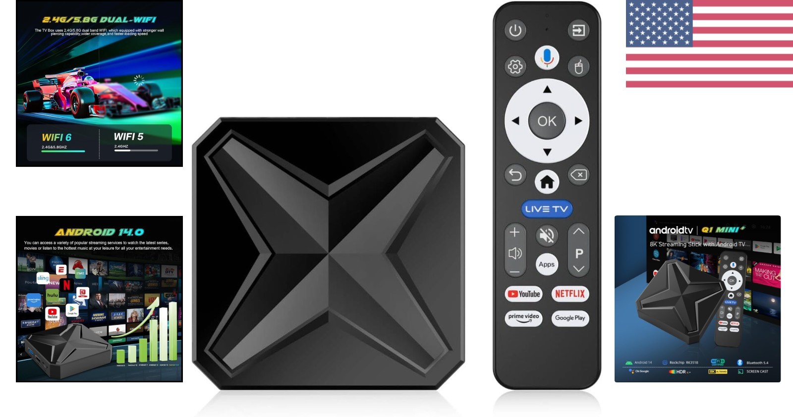 Android 14 TV Box 8K Ultra HD with 2GB RAM 16GB ROM WiFi 6 Bluetooth 5.4