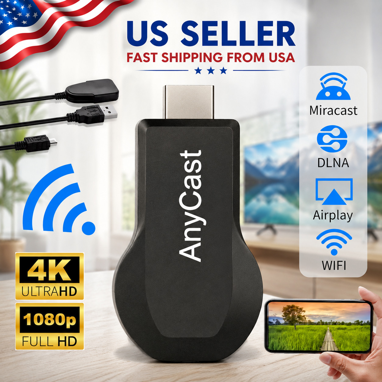 4K WiFi HDMI Anycast Miracast Airplay TV Wireless Display DLNA Dongle Adapter