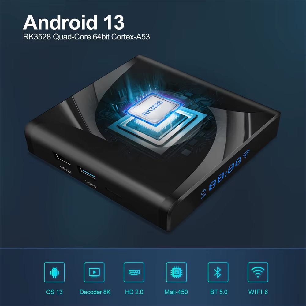 X88 PRO 13 TV Box Android 13 RK3528 4GB 64GB 8K HD Smart TVBox WIFI6 BT5 OTA Upg