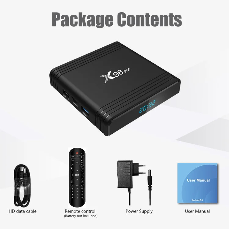 X96 Air 8K Smart TV BOX Android 9.0 Media Player with Remote Control, Quad-core