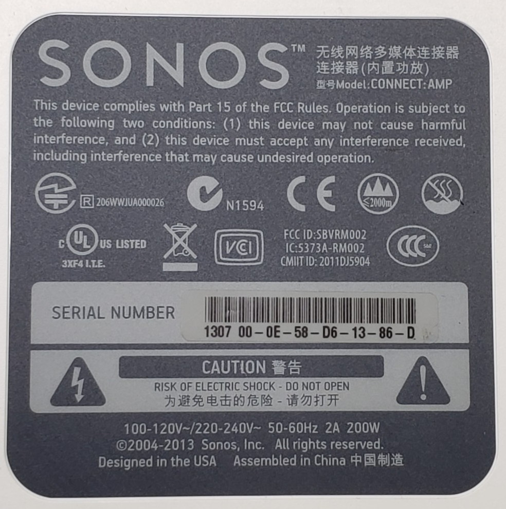 Sonos Connect:Amp Music Streamer Gen 1 S1 App For Parts