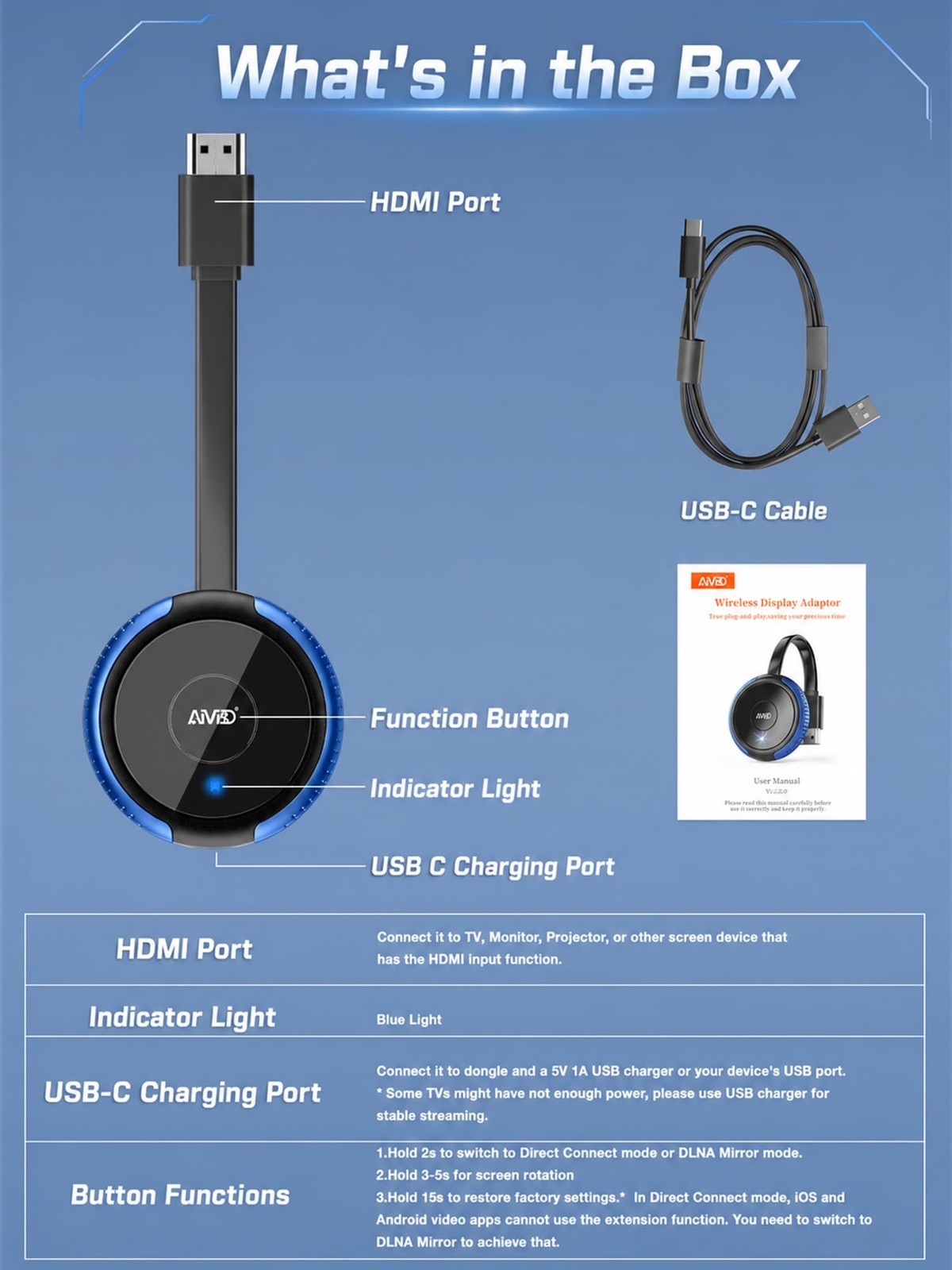 AIMIBO 2026 Wireless Display Adapter 4K 5G, Direct & DLNA Modes, Turly Plug &…