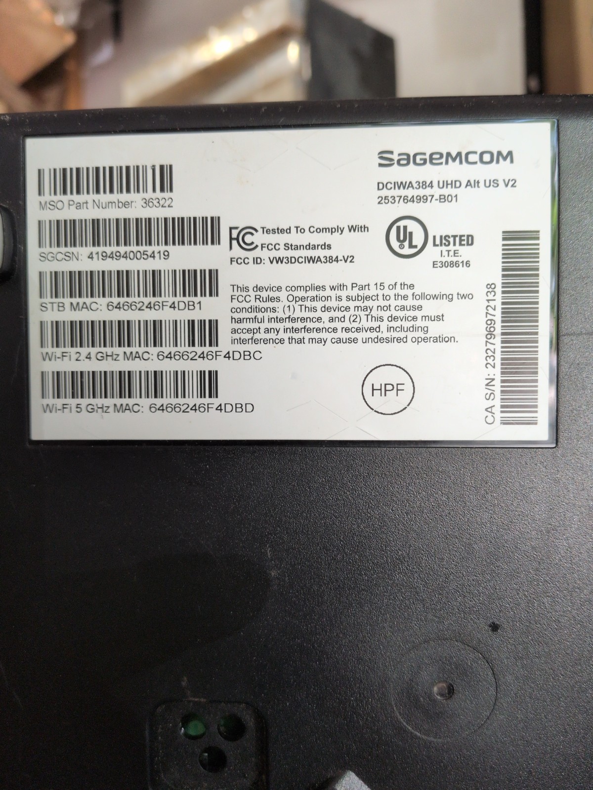 Sagemcom ~ DCIWA384 UHD Alt US V2 Wi-Fi Streamer Box HDMI USB Ethernet Black