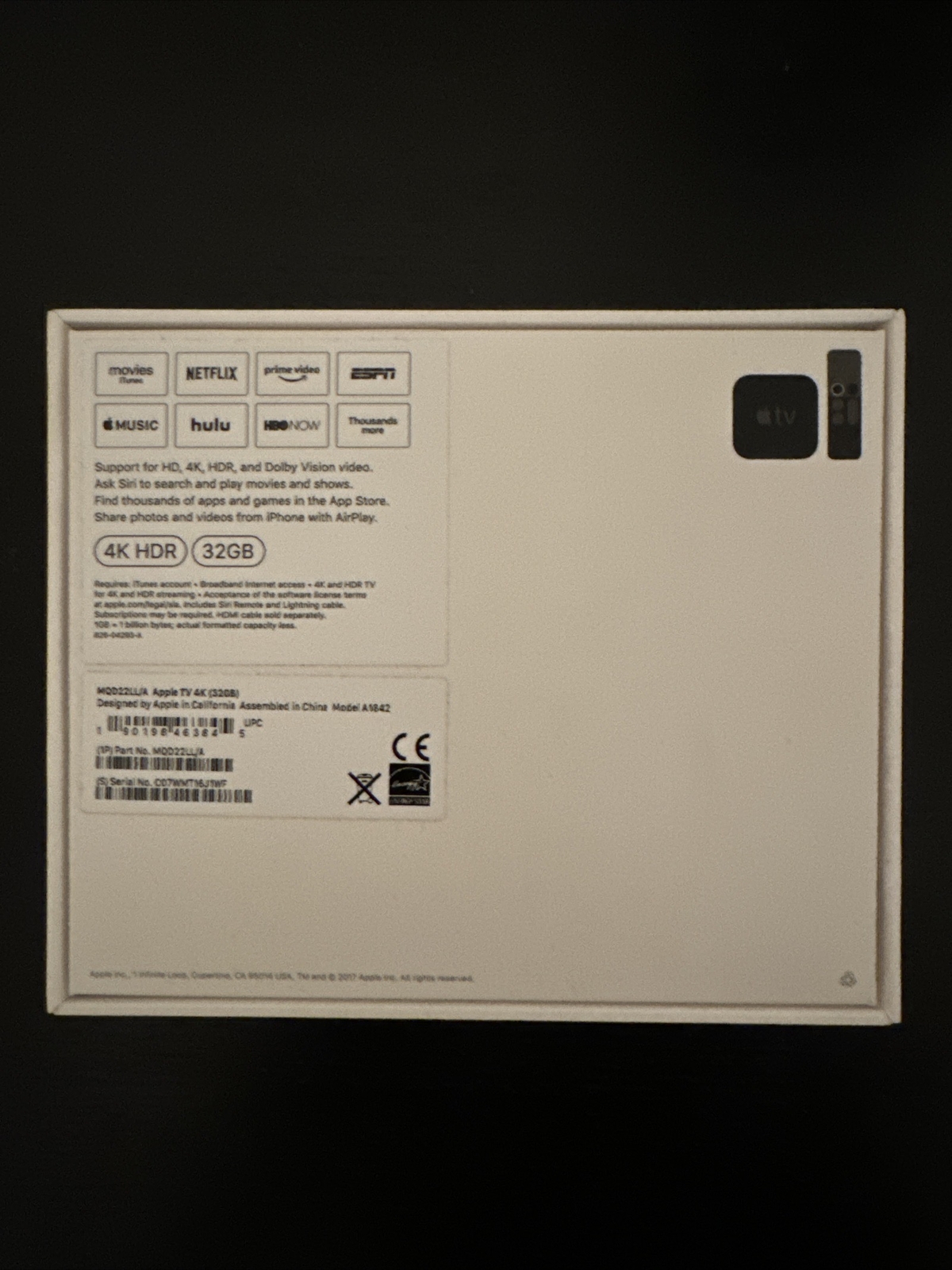 EMPTY BOX ONLY – Apple TV 4K HDR 5th Generation 64GB MXNO2LL/A A1842