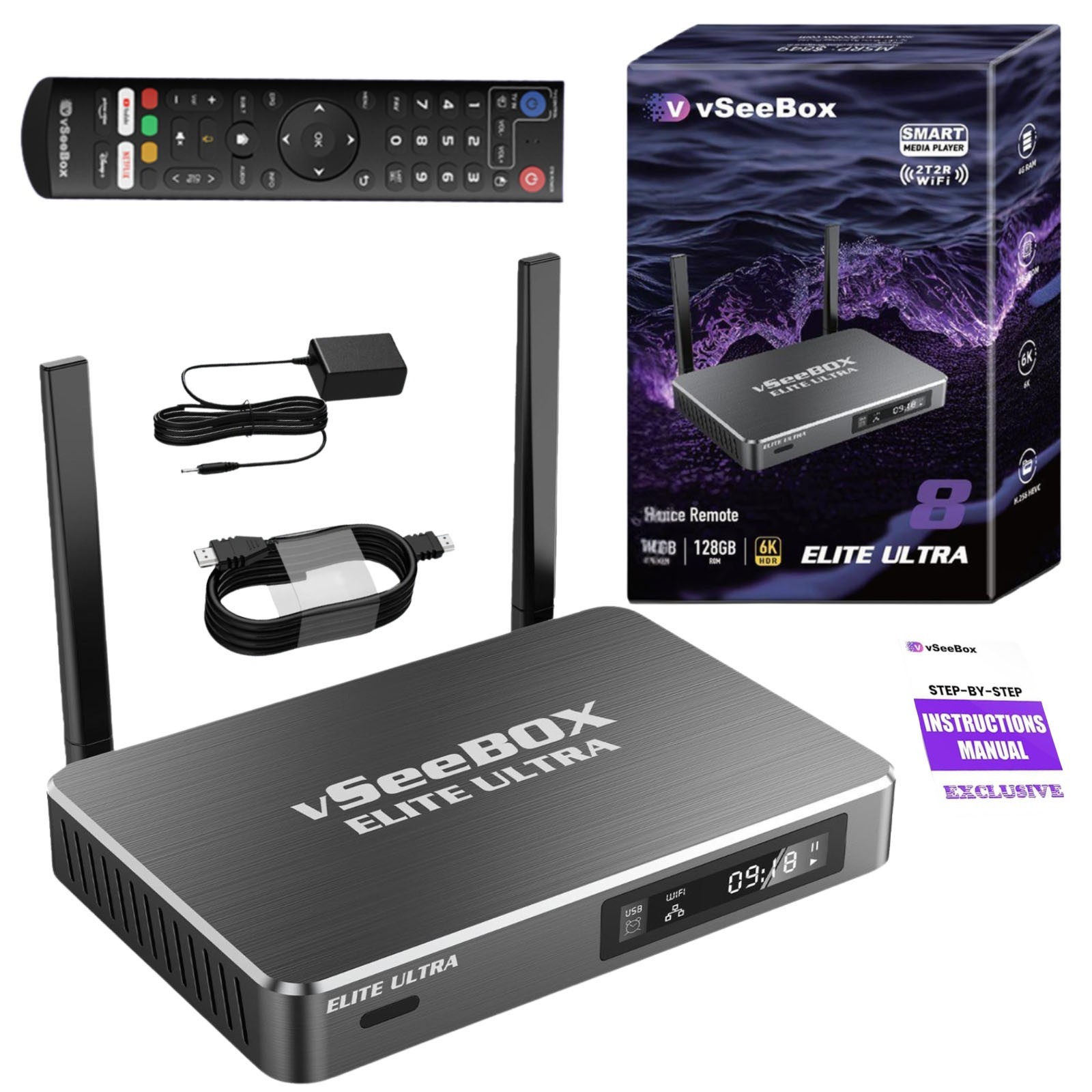 Vseebox Elite Ultra Android TV Box, 8K Streaming Media Player with Voice Control