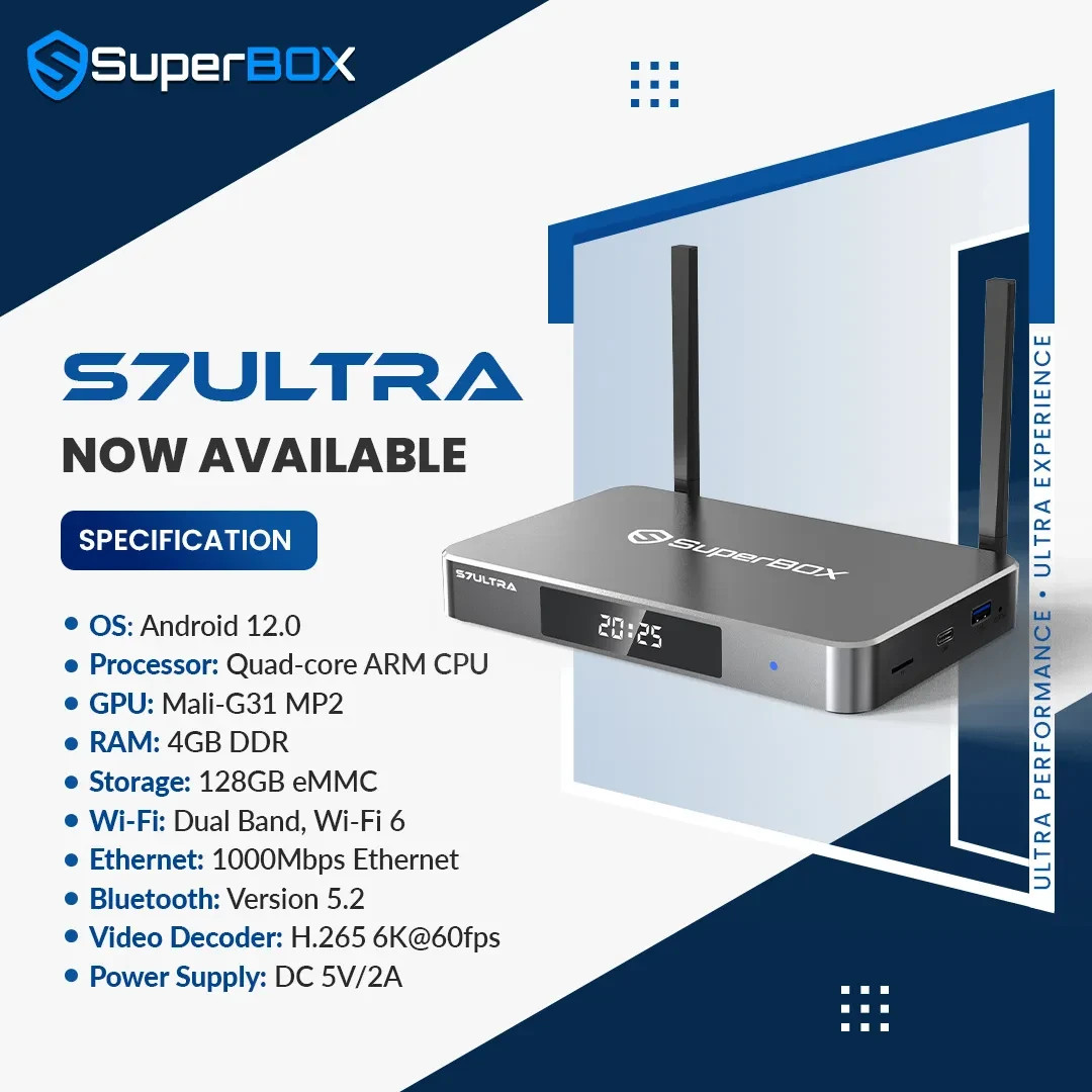 SuperBox S7 Ultra Android 12 Smart TV Box | 4GB RAM 128GB Storage WiFi6 Bluetoot