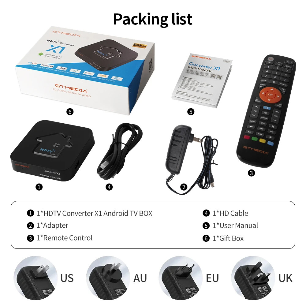 GTMedia X1 TV Tuner 4K ATSC 3.0 DRM over-the-air Free DVR Android Streaming Box