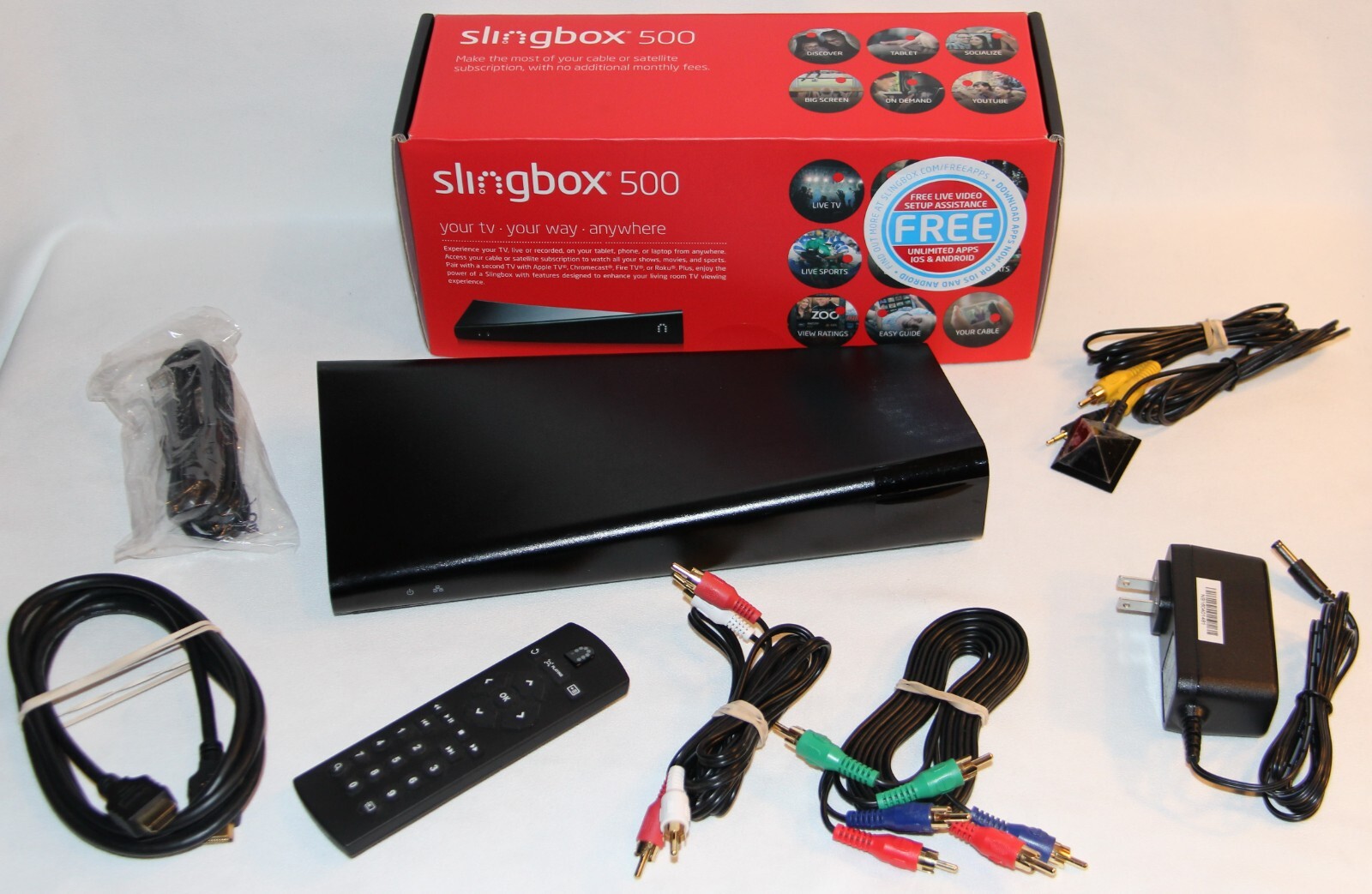 Sling Media Slingbox 500 Digital HD Media Streamer Black Remote Cables Excellent