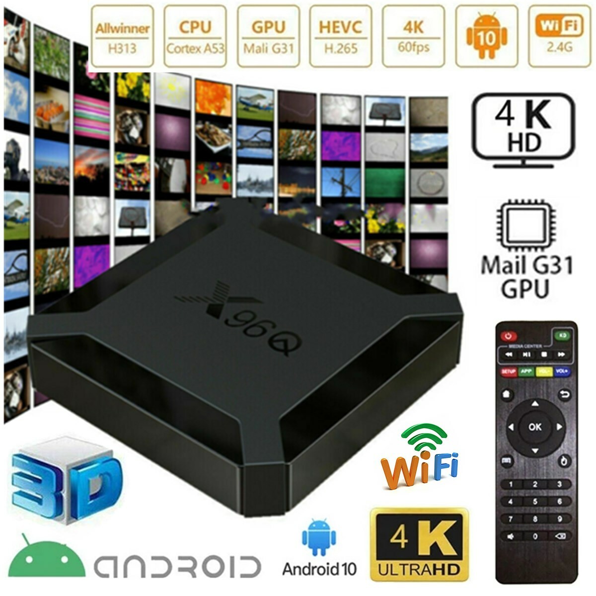 X96Q H313 Quad Core 2+16GB Android 10 4K TV BOX 2.4G WIFI HDMI Media Player 2022