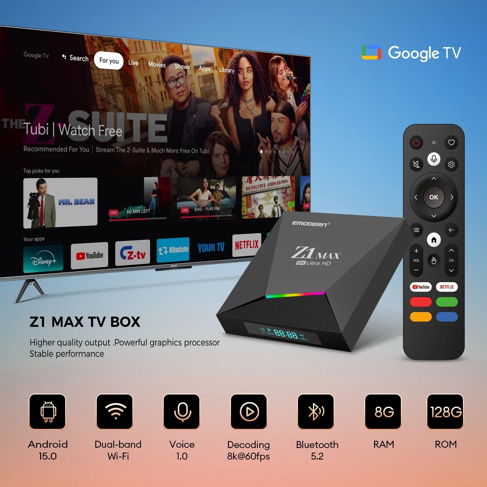 Z1 Max Android 15 TV Box H618 4K 8K IPTV 4GB 64GB Dual WiFi BT5.0 Media Player