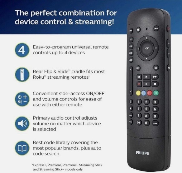 Philips Elite Plus SRP2024R/27 Four Device Universal Remote Control For Roku