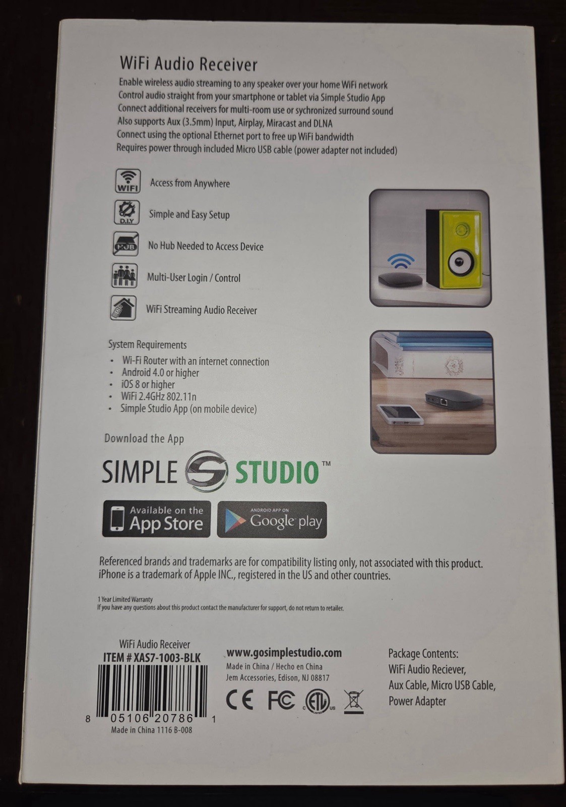 WiFi Audio Receiver Simple Studio Android IOS 8 Or More Compatible Bluetooth New