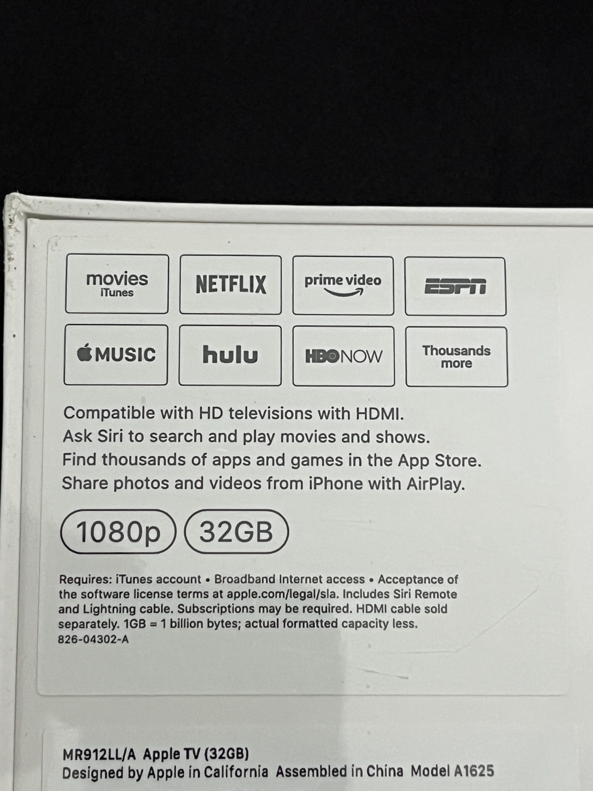 Apple TV (4th Generation) A1625 32GB HD Media Streamer Wi-Fi + Ethernet – Black