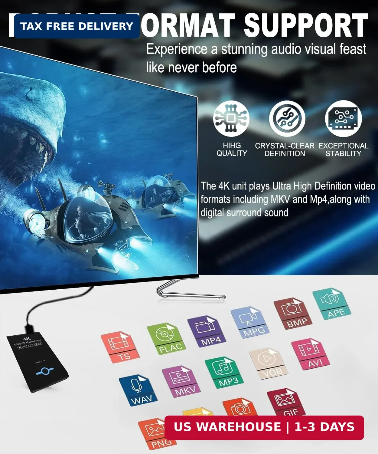 4K Ultra HD Media Player & HDD Enclosure 2-in-1,Digital Signage, Play H.265/HEVC