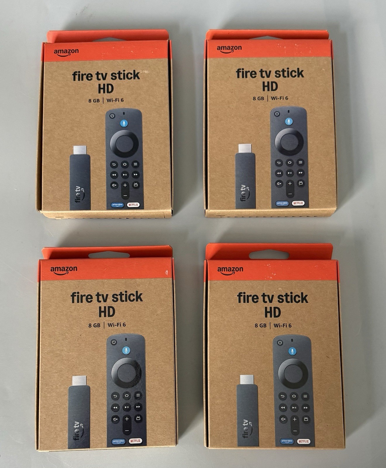 Lot of 4 Amazon Fire TV Stick HD 8GB Wi-Fi 6 — New Factory Sealed