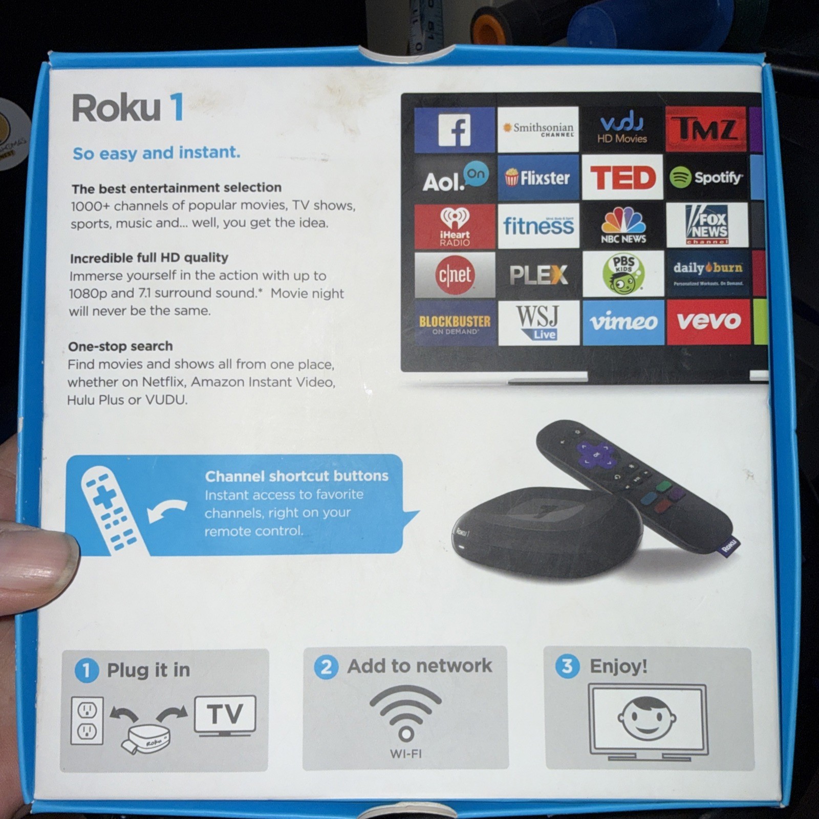 Roku 1 (3rd Generation) Media Streamer 2710- Black W/ HDMI Cord, Remote Open Box