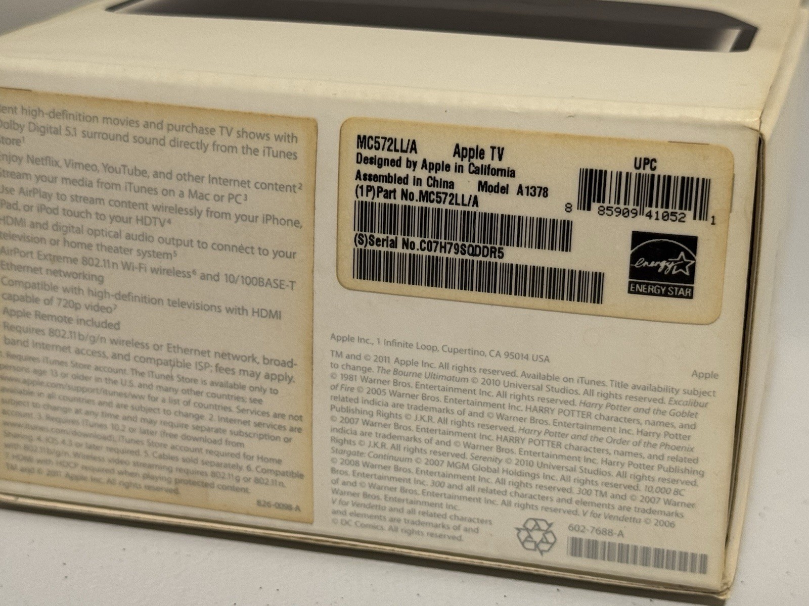 Apple TV 2nd Generation A1378 MC572LL/A w/ Original Box Remote Power – Tested