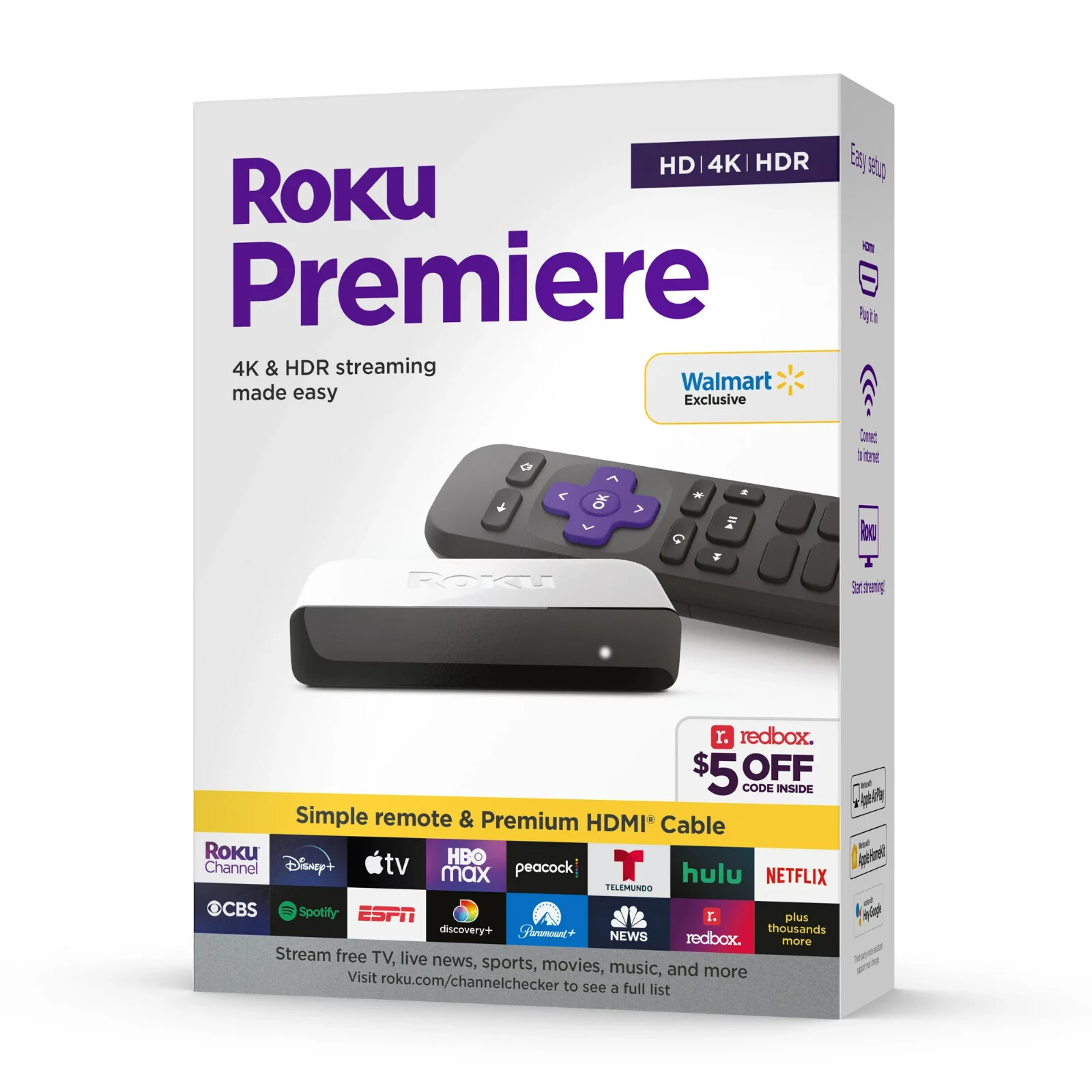 ROKU PREMIERE 3920RW HD/4K/HDR STREAMING MEDIA PLAYER W/HDMI CABLE +REMOTE – NEW