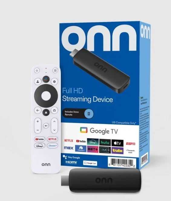 Onn Android TV Full HD Streaming Stick 1080p HDMI Media Player w/ Remote WiFi