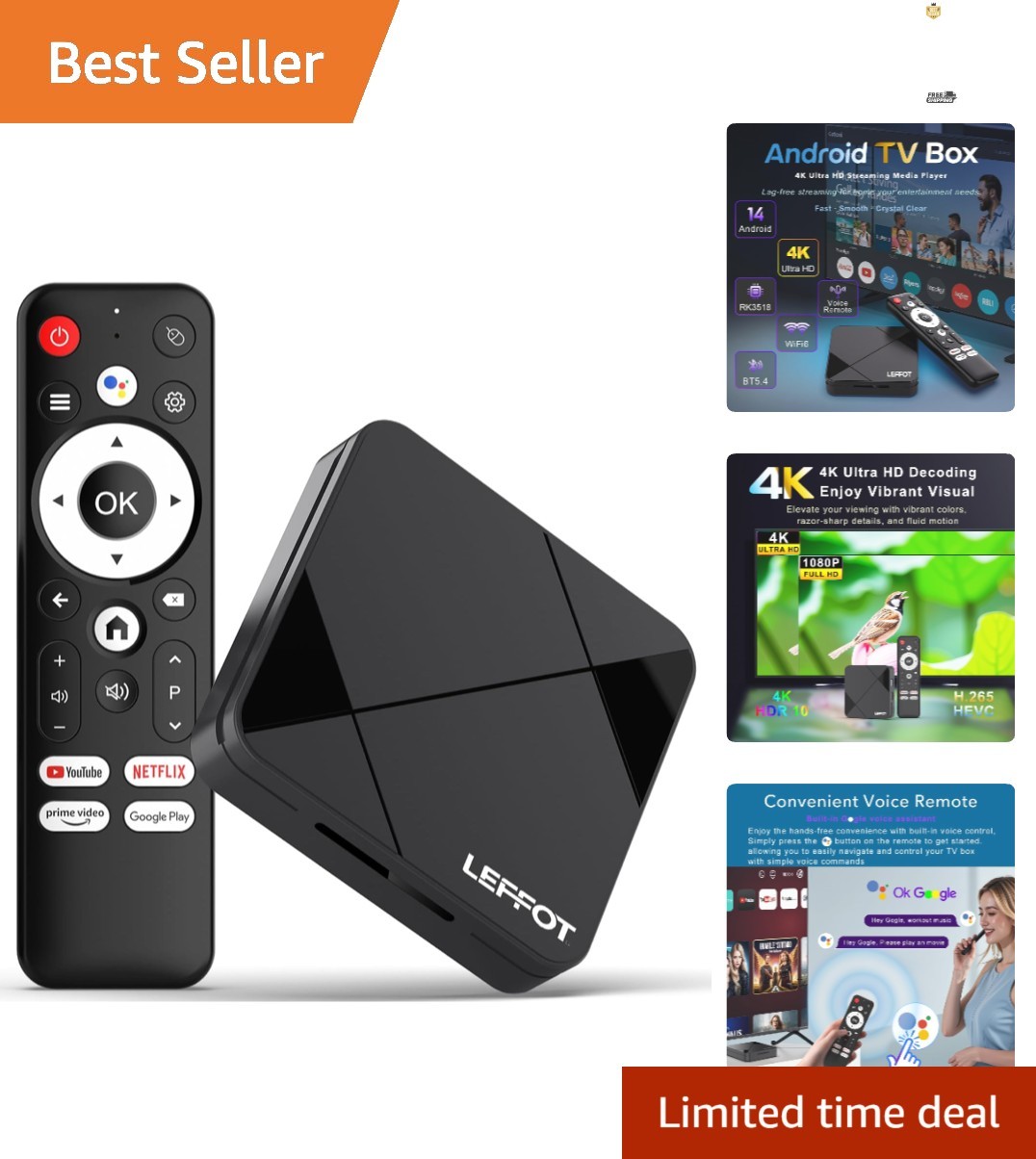 Smart 4K Android 14.0 Media Player – Compact Design, 16GB Storage, WiFi 6 Ready