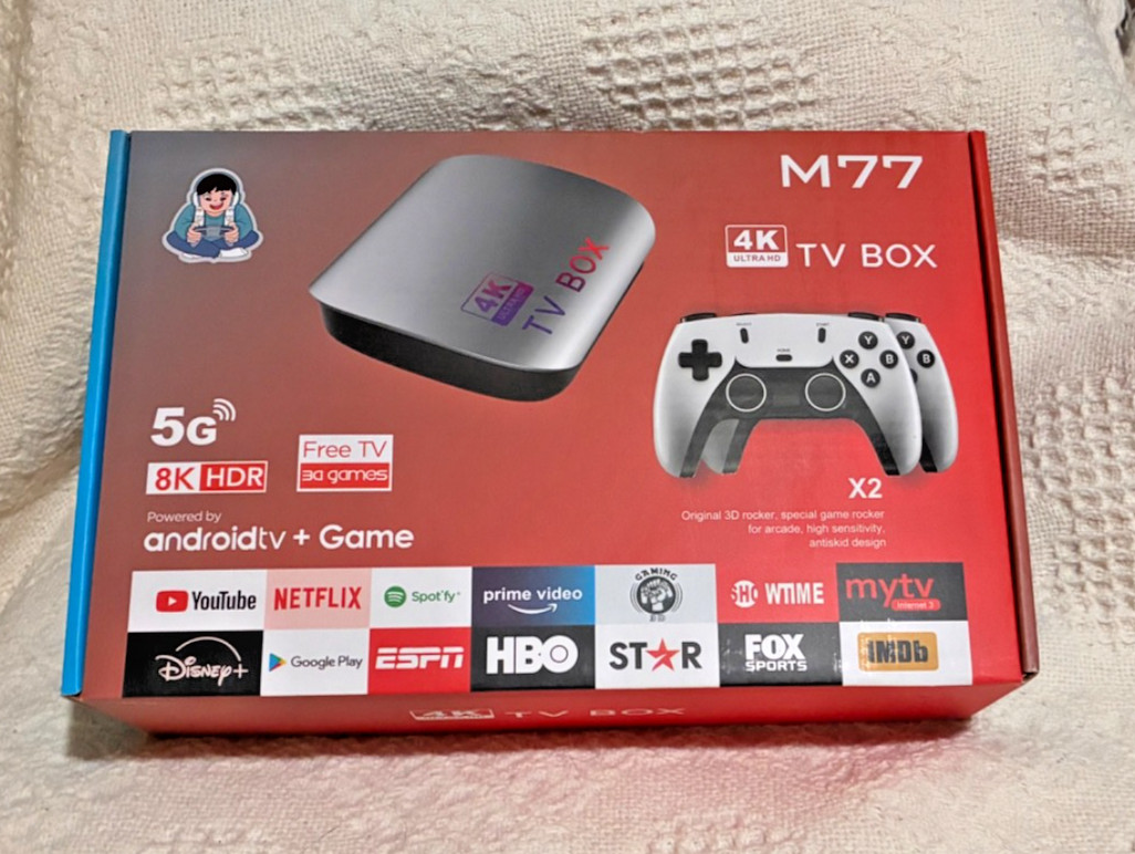 M77 Android TV Game Box 4K 8K HDR 5G w/ 2 Wireless Controllers New