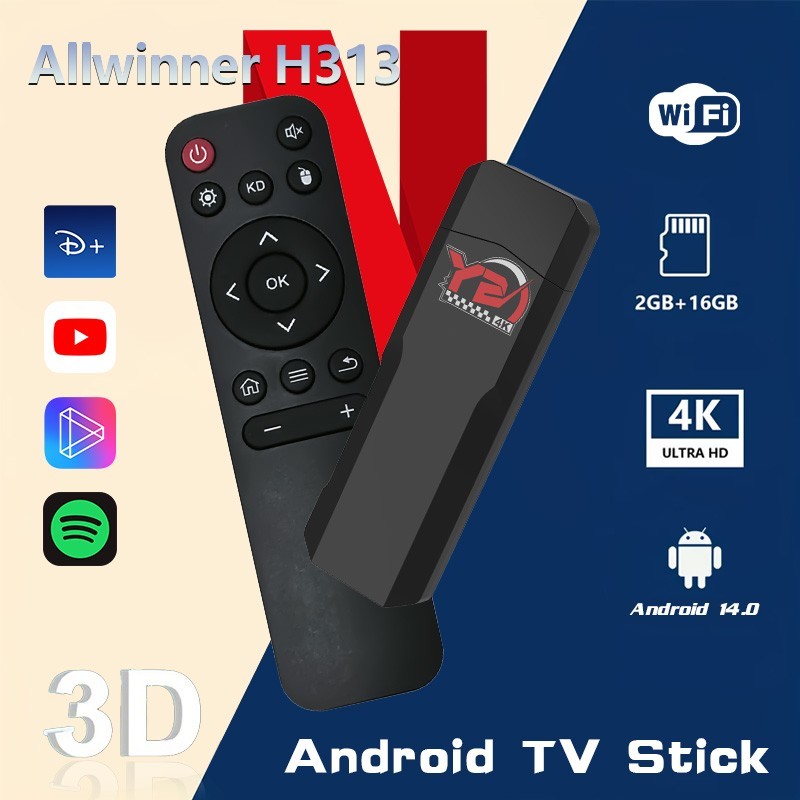 4K HDR Android TV Stick 2+16GB Dual WiFi BT Streaming Media Player Dongle