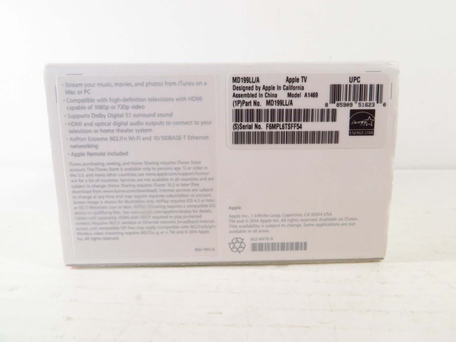 Genuine Apple TV Media Streaming Device MD199LL/A A1469 1080p