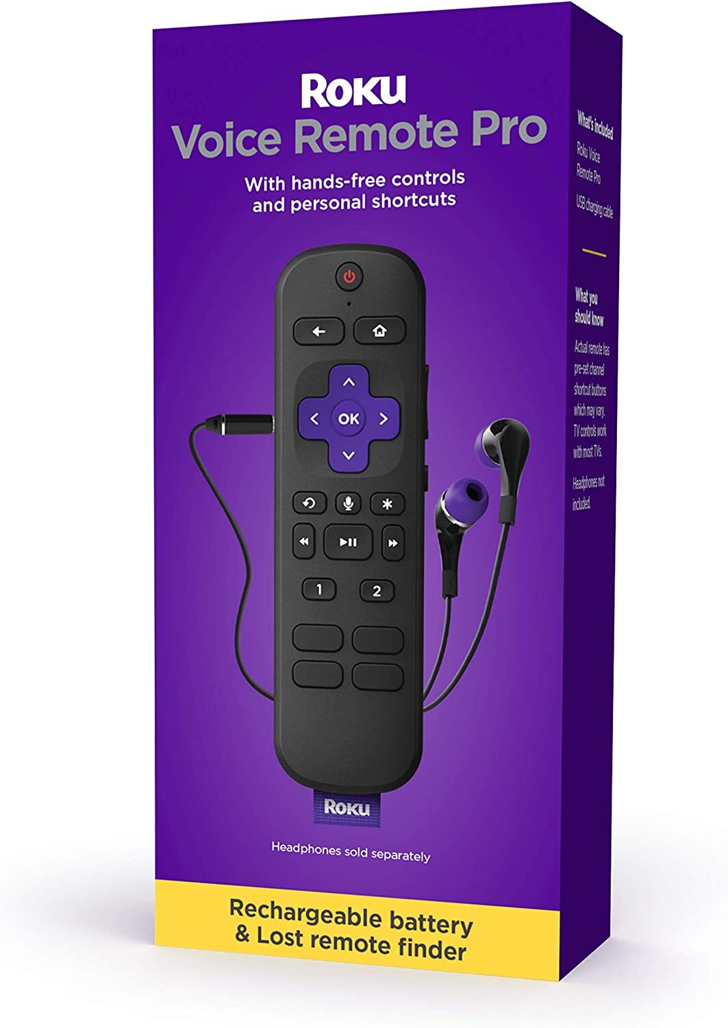 Roku Voice Remote Pro | Rechargeable voice remote with TV controls, lost remote