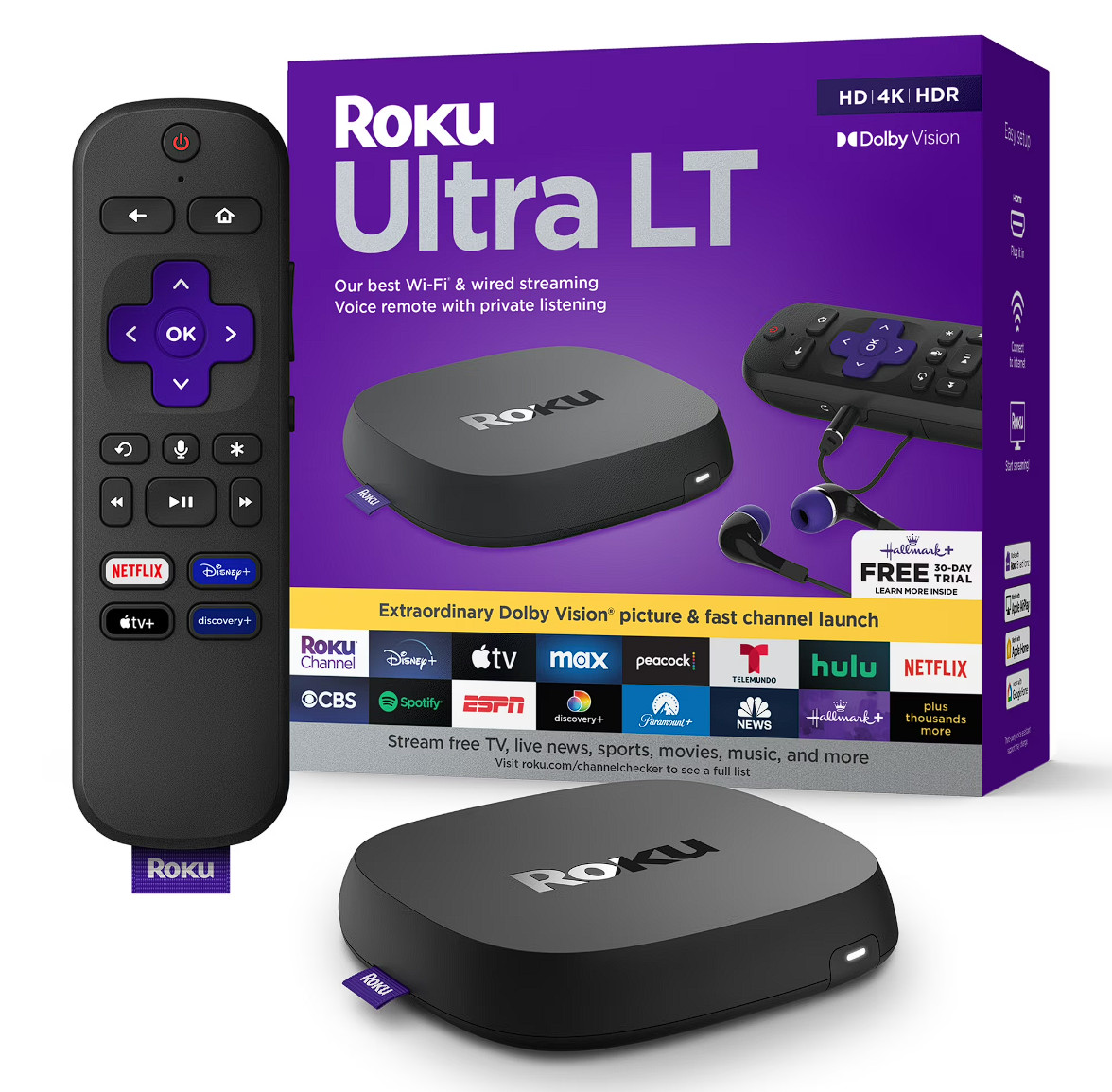 Roku Ultra LT Streaming Device 4K/HDR/Dolby Vision Roku Voice Remote 4801RW